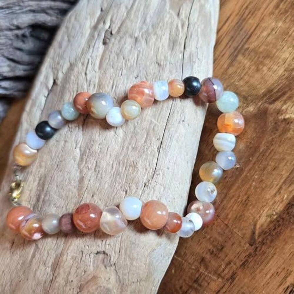 Mixed Natural Stone Bracelet 8.75" Multicolor Gemstone Beaded Bracelet